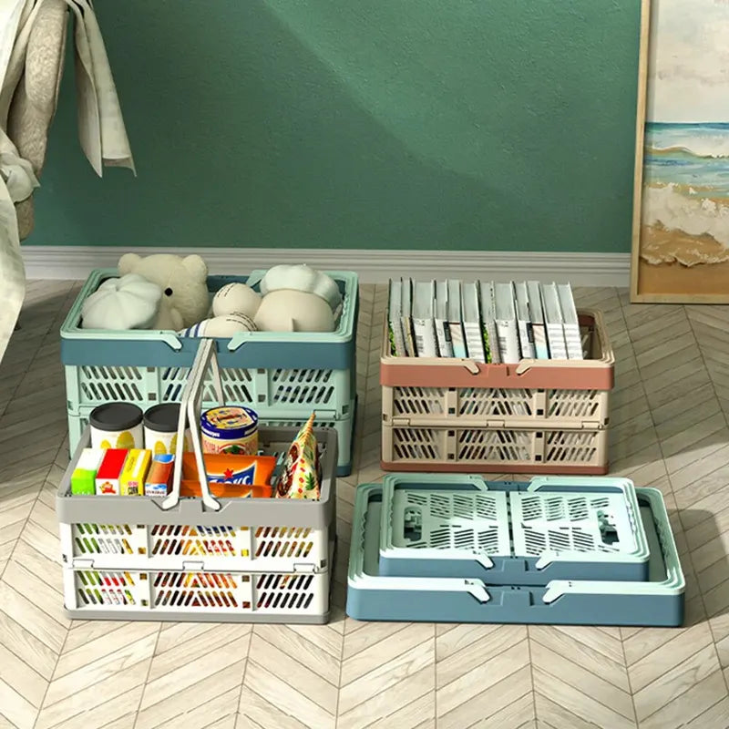 Foldable Plastic Storage Basket for Fruits and Vegetables - Portable, Space-Saving Design