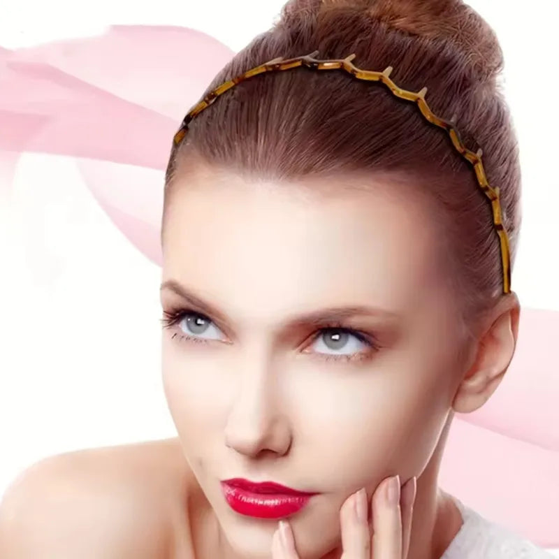 2PCS Black Amber Wave Long Teeth Headband Anti-Fall Resin Plastic Non-Slip Face Wash Headband for Men Women