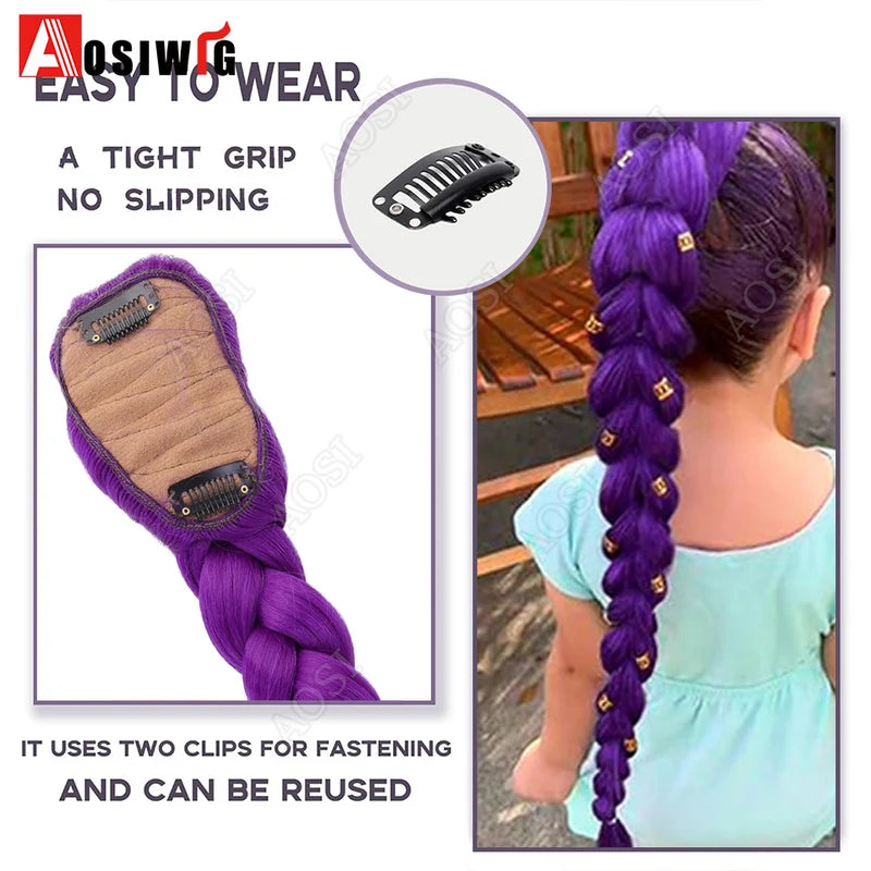 Synthetic Braided Purple Ponytail Hair Extension for Kids & Girls Halloween Costume