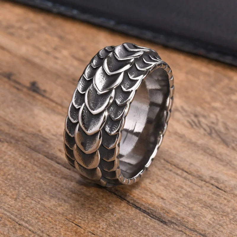 Dragon Scale Anxiety Ring for Men & Women Stainless Steel Fidget Ring Silver