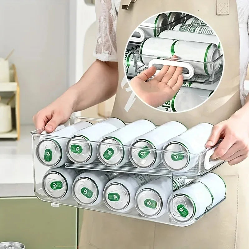 1/2 Tier Soda Can Dispenser for Refrigerator Stackable Drink Organizer, Clear Plastic