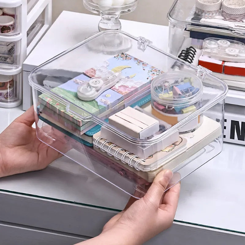 Stackable Plastic Storage Box with Flip Top Lid for Office and Home Organization