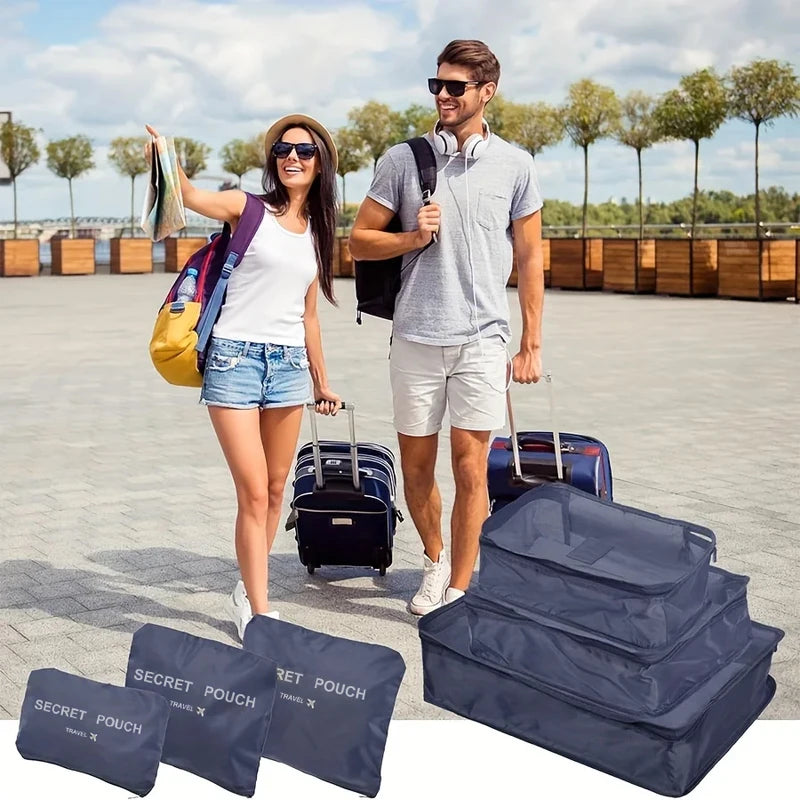 Large Capacity Waterproof Travel Storage Bags Set with Zippers - Multi-Size Organizers for Clothes and Underwear