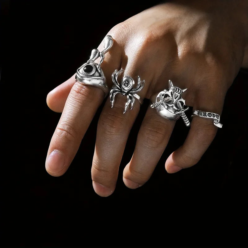 24-Piece Gothic Ring Set for Women Men Joker Devil Face Jewelry Trendy Accessories