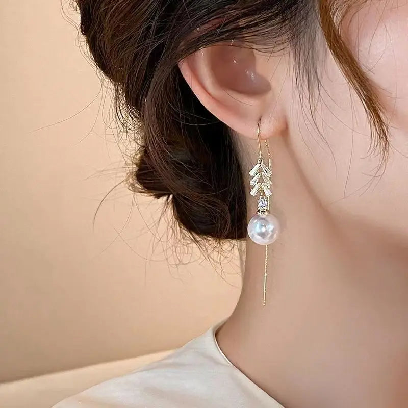 Elegant Drop Earrings with Imitation Pearls and Geometric Design for Women