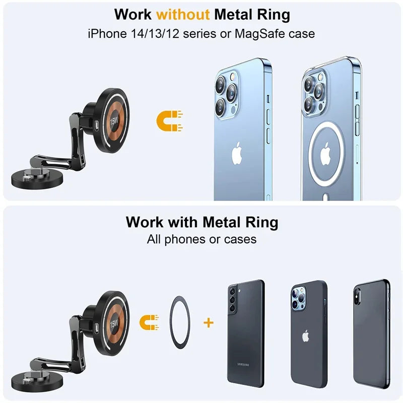 Magnetic Car Wireless Charger Stand for iPhone 12-15 - Fast Charging & Mount