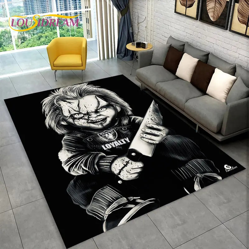 Horror Movie Character Chucky Cartoon Area Rug - Non-slip Living Room & Bedroom Carpet