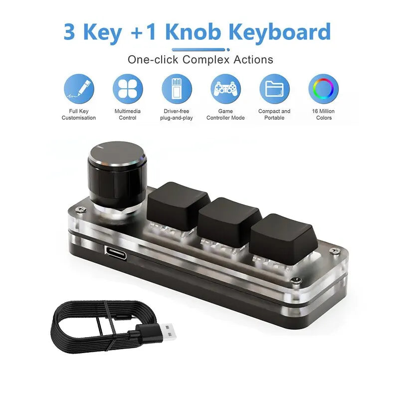 Custom RGB Mechanical Gaming Mini Keyboard with Macro Keys and Programming Knob