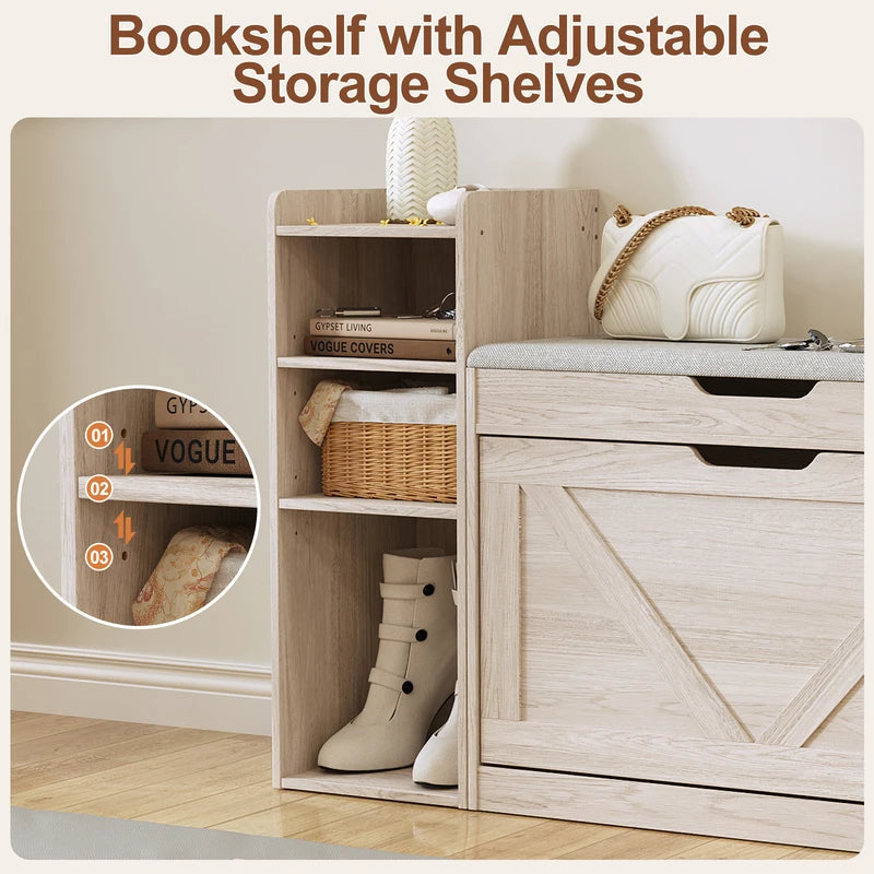 43.2-Inch Storage Bench with Flip Drawers & Adjustable Shelf for Entryway or Bedroom