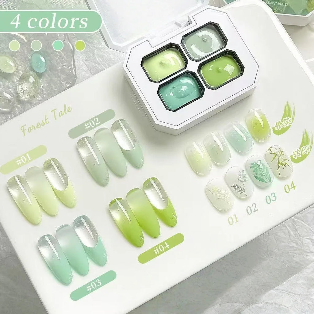 Spring & Summer Nail Art Gel Kit - Four Grid Poly Gel for Gradient & Painting, LED Curing, DIY Nail Art