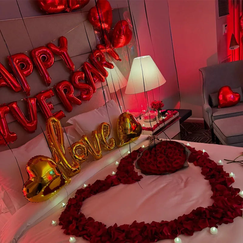 Anniversary Balloon Banner Rose Petals Decor for Wedding & Valentine