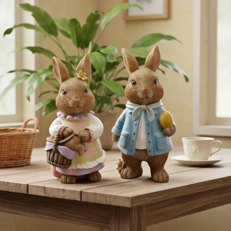Mini Resin Rabbit Figurines for Easter Holiday Decor - 5 Inch Set
