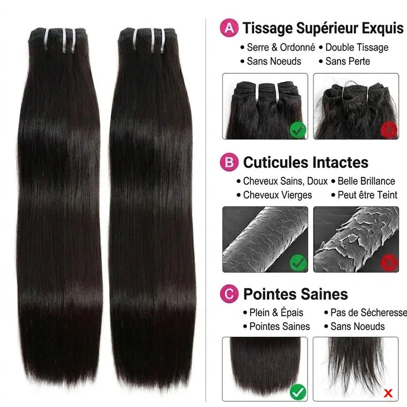 Double Drawn Human Hair Bundles - Brazilian Virgin Hair Extensions 16+ Inches