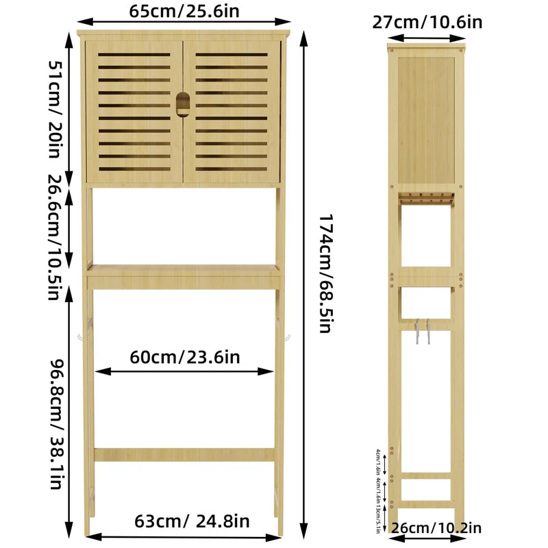 Natural Bamboo Over-the-Toilet Storage Rack 3-Tier Bathroom Organizer Space Saver
