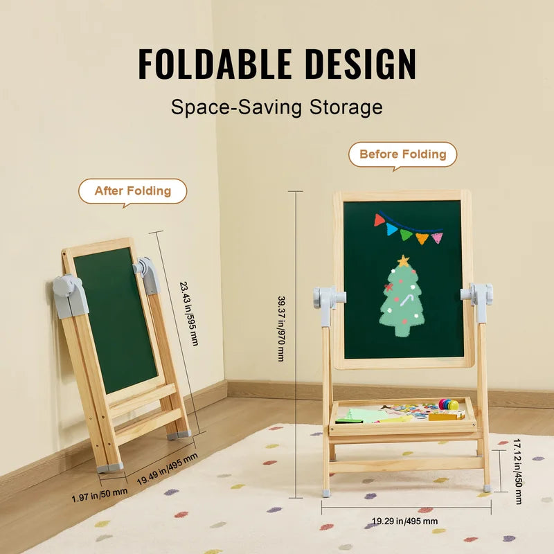 Children's Magnetic Drawing Board Easel with Painting Accessories - Double-Sided Kids Art Set, Adjustable Height