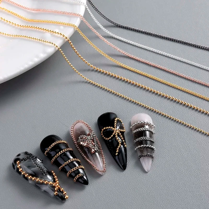 Metal Nail Chain Charms Set - Gold Silver Twisted Bead Links for Nail Art