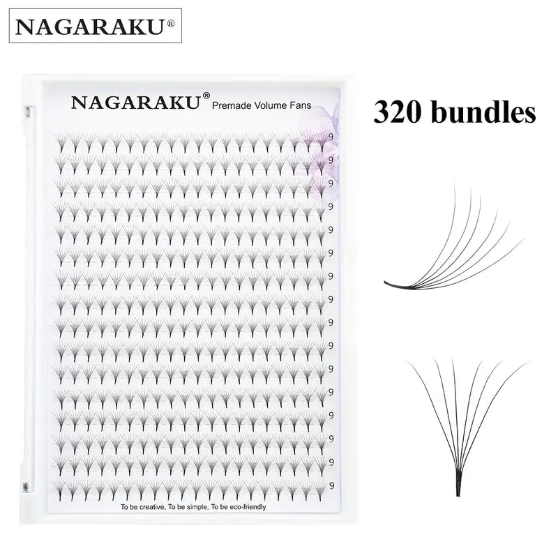 Premade Eyelash Fans - Natural Look, Pointy Base, 5D-10D, 320 Fans