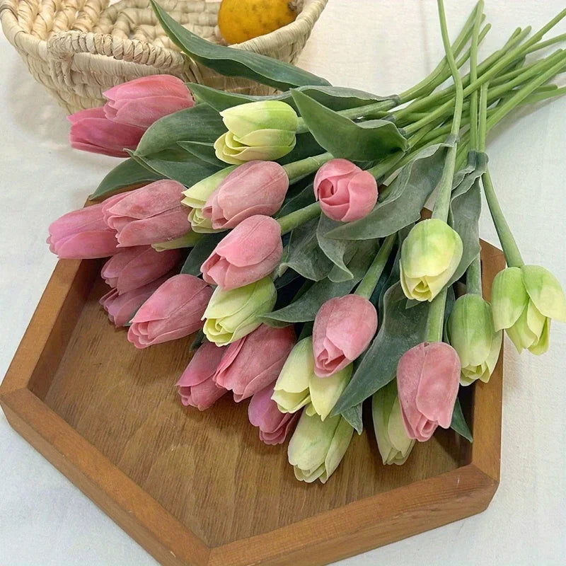 Artificial Tulip Flower Bouquets - Faux Latex Floral Decor for Weddings & Home