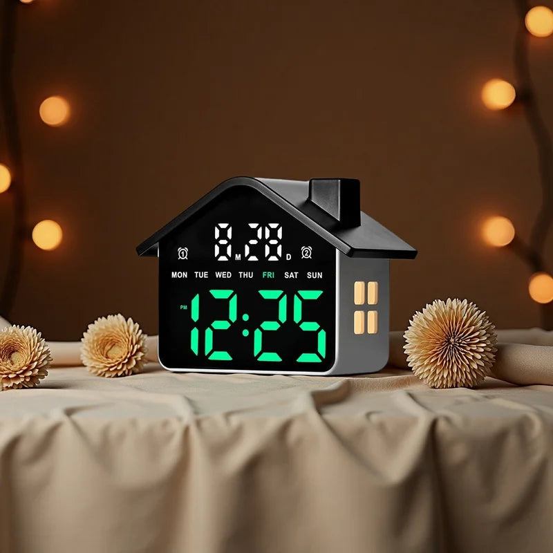 Voice Control Digital Alarm Clock with Night Light, Brightness Adjustment, 12/24H Display