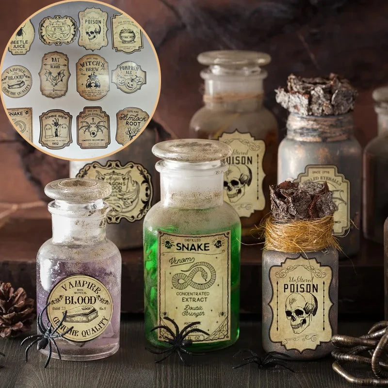 12-Pack Halloween Potion Wine Bottle Labels - Spooky Apothecary Stickers for Haunted House Decor