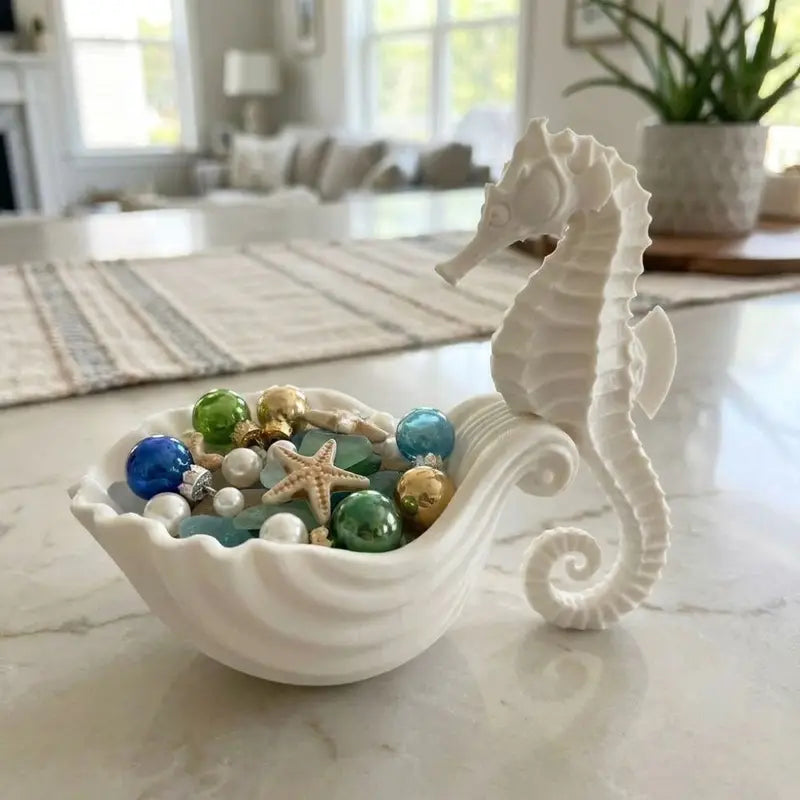 Seahorse-Shaped Plastic Jewelry Storage Tray - Desktop Organizer, White