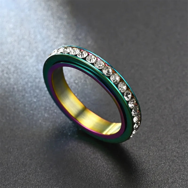 Stainless Steel Spinner Finger Rings for Women & Men - Adjustable Wedding & Anniversary Jewelry