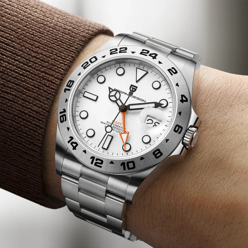 Men's Automatic GMT Watch 40mm Stainless Steel Waterproof Sapphire Crystal