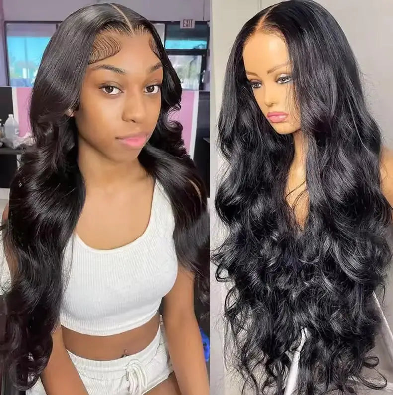 Silky Natural Black Body Wave Lace Front Wig 16-42 Inches, 250 Density, Pre-Plucked