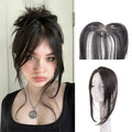 Synthetic Fiber Hair Topper with Middle Part & Baby Bangs - Clip-On Wig for Gray Coverage & Cheekbone Effect