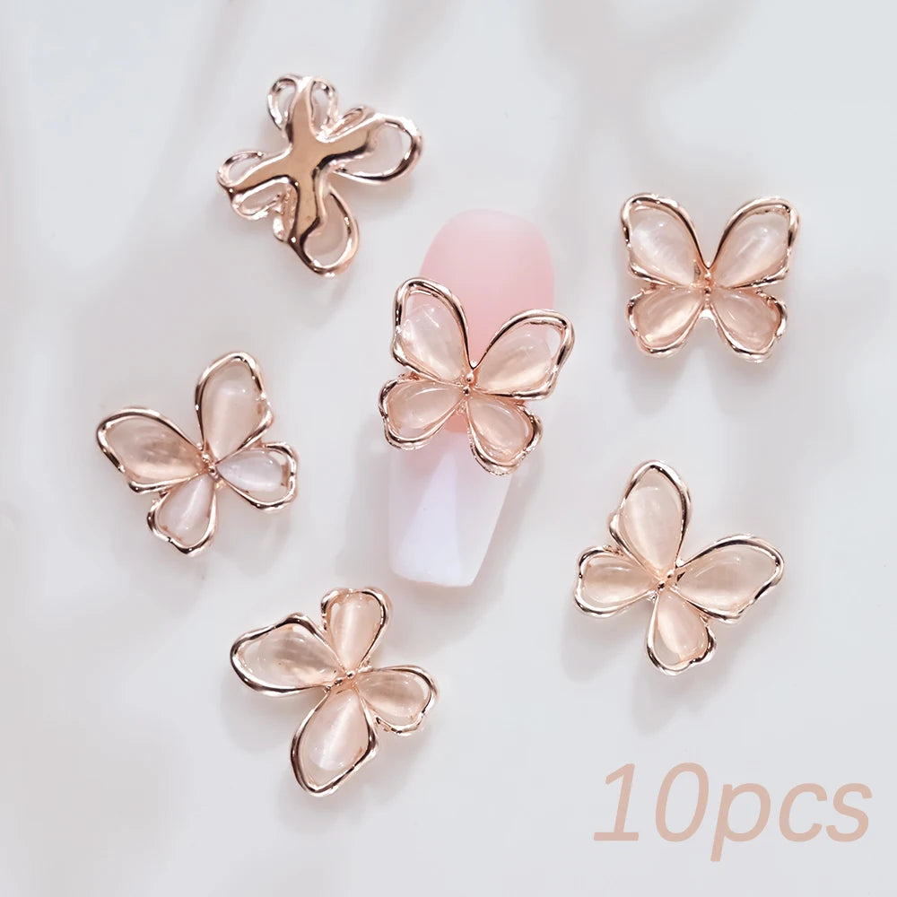 Crystal Butterfly Nail Charms 3D Hollow Cat's Eye Alloy Nail Gems Set