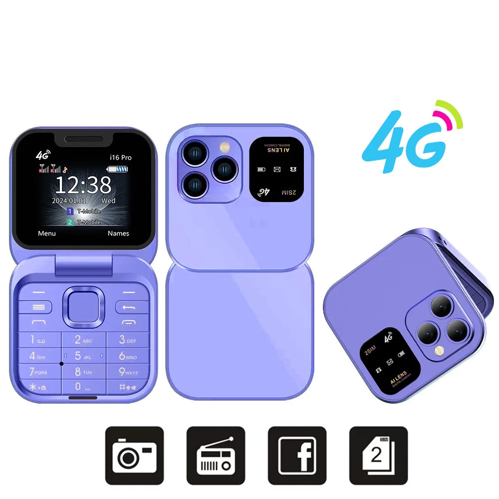 Mini Flip Mobile Phone 4G LTE Dual SIM Call Recording FM Radio Small Smartphone