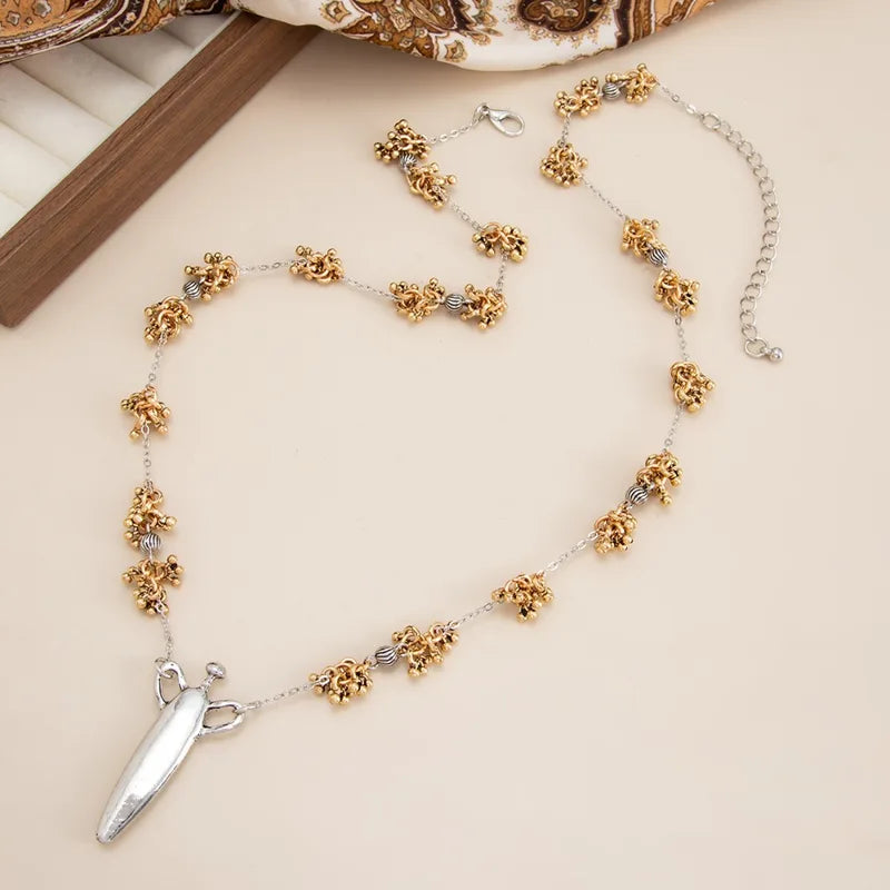 Geometric Pendant Necklace for Women Colorful Flower Petal Design Long Chain Jewelry