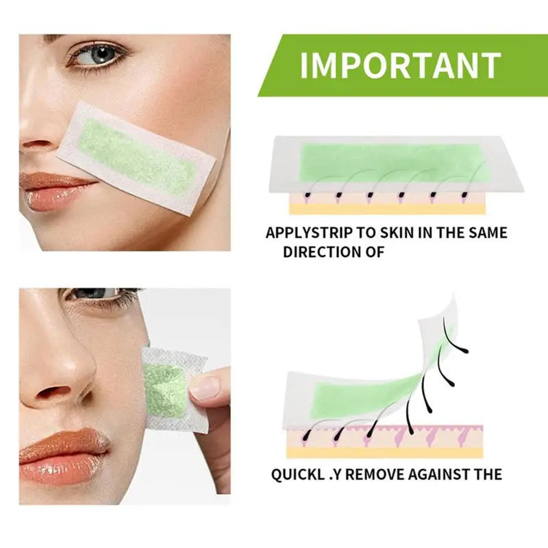 Facial Hair Removal Wax Strips for Face & Body - Gentle, Fast-Acting, Mess-Free