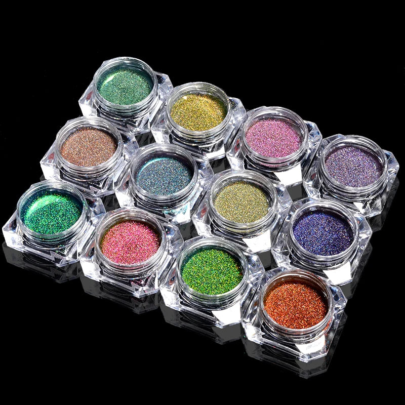 Holographic Nail Art Glitter Powder Set - Ultra-Fine Laser Chrome Pigment 0.5g Each