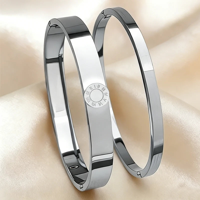 Minimalist Roman Numerals Stainless Steel Bracelet Set for Women - Waterproof Jewelry Gift