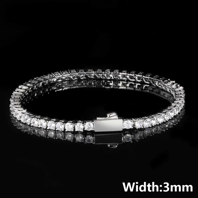 Unisex Hip Hop Tennis Bracelet Iced Out CZ Diamond Chain Gold Silver Jewelry