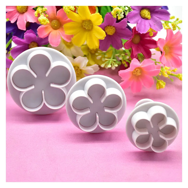 3-Pack Flower Plunger Cookie Cutters for Cake Decorating & Fondant
