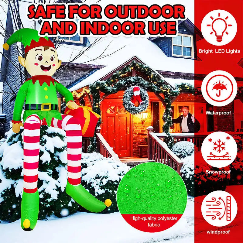 Christmas Inflatable Climbing Window Decor Santa Elf with LED Lights Indoor Holiday Prop
