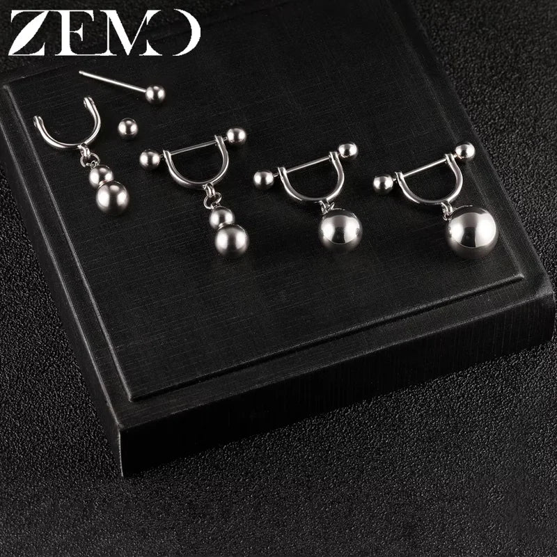 Stainless Steel Nipple Rings Barbell Dangle Piercings 10/12MM - Multiple Variants