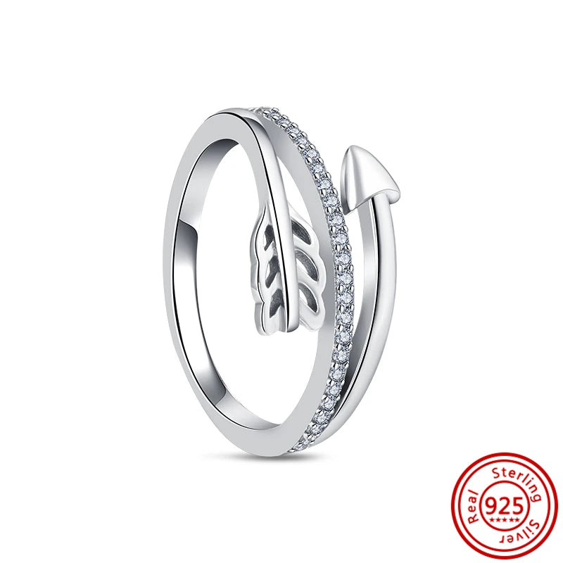 Sterling Silver Arrow & Four-Leaf Clover Women’s Stacking Ring Jewelry Gift