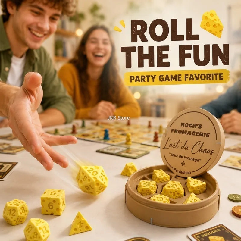 Irregular Cheese Dice Set D4 D20 Portable Dice Box for Board Games & Party Decor