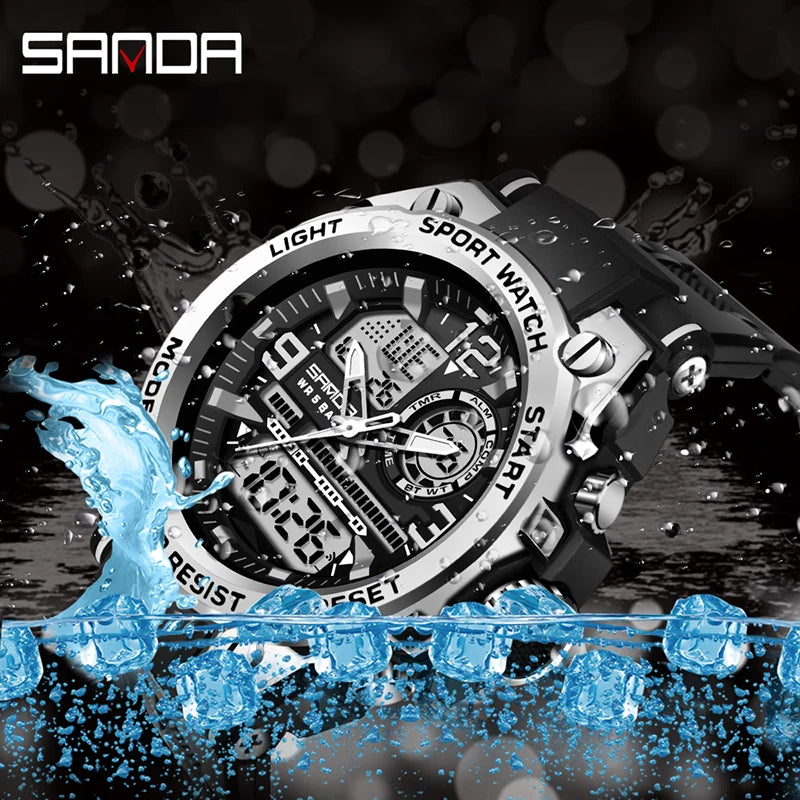 Men's Digital Sports Watch Dual Display Waterproof Quartz Military Watch