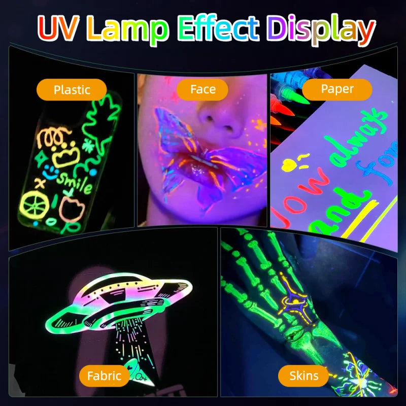 Glow in The Dark Face Paint Markers 8-Pack, Neon UV Body Art Pens for Skin & Tattoos