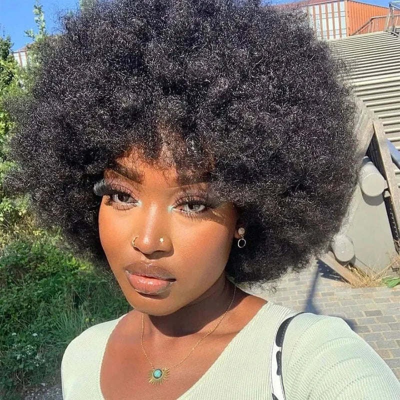Kinky Curly Bob Wig for Women Natural Color Human Hair 250% Density