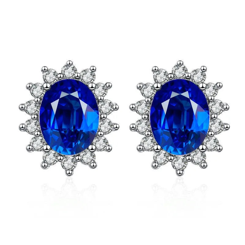 925 Sterling Silver Earrings with Blue Crystal Zircon for Women Wedding Engagement Jewelry