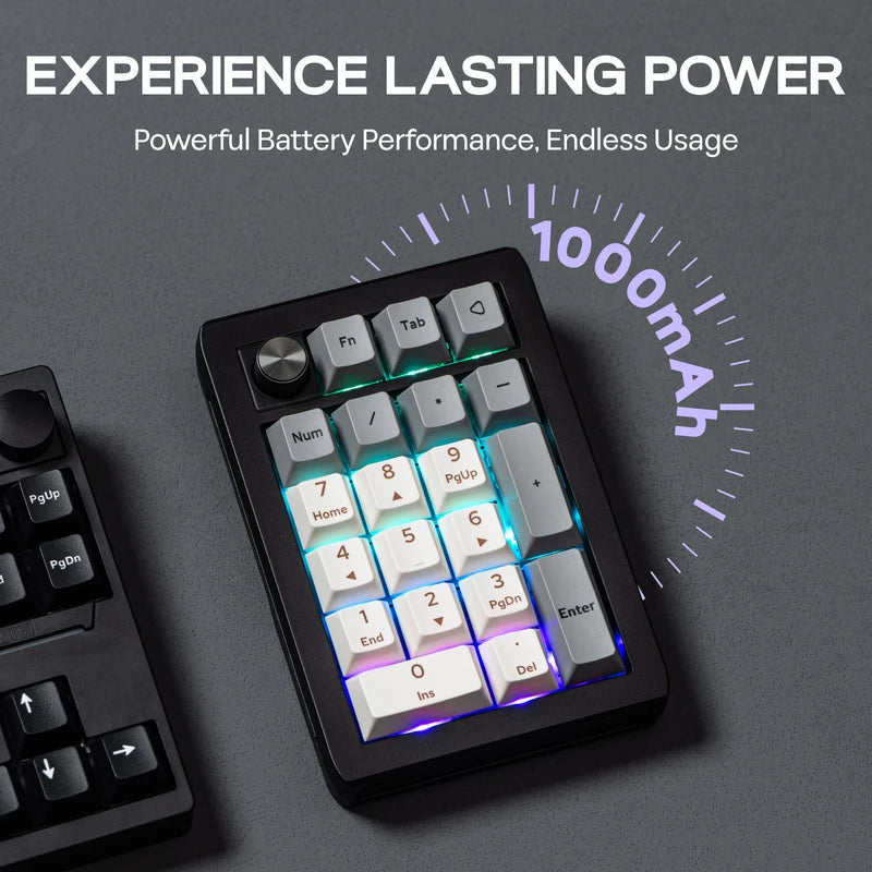 Wireless Numeric Keypad with Aluminum Alloy Knob, RGB Backlit, 20 Keys, Bluetooth & Wired