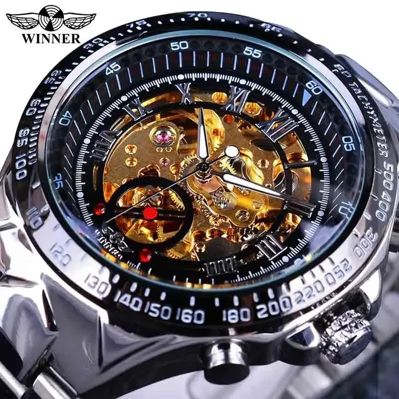 Automatic Skeleton Mechanical Watch for Men - Luxury Sport Design with Stainless Steel Bezel