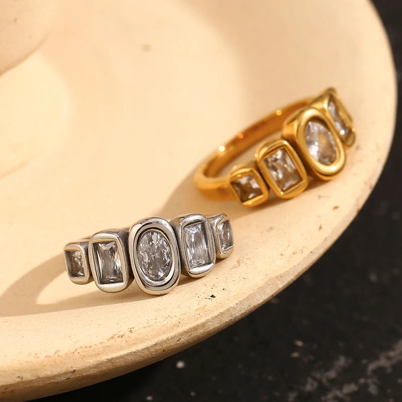 Geometric Zircon Ring 18K Gold Plated Hypoallergenic Jewelry for Women