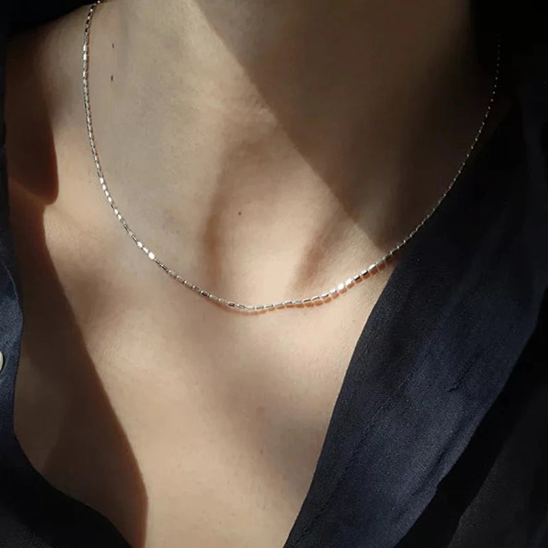 Sterling Silver Geometric Bead Necklace for Women - Delicate Collarbone Chain
