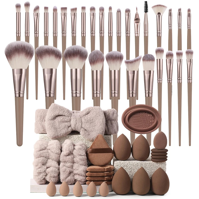 54-Piece Makeup Brush Set with Sponges and Puffs - Professional Cosmetic Tools